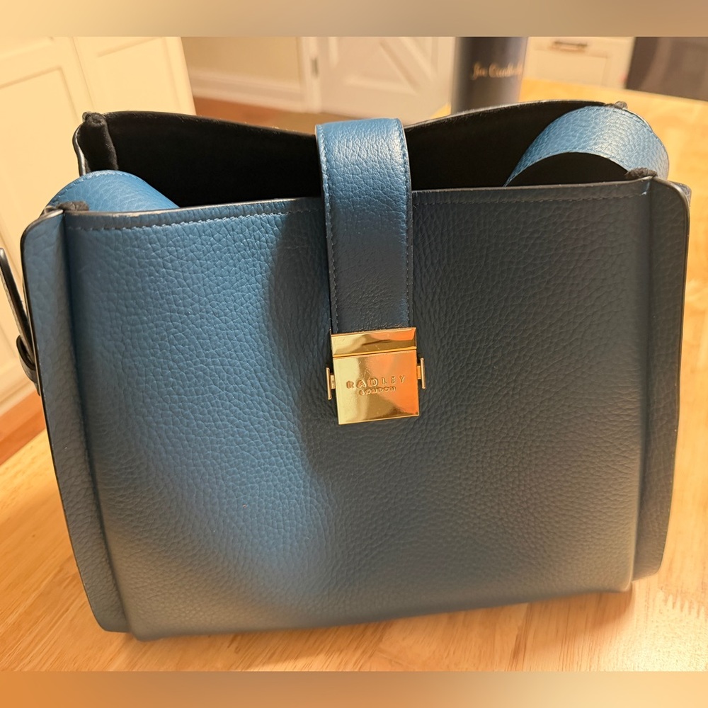 Blue Leather Crossbody Bag with Gold Hardware